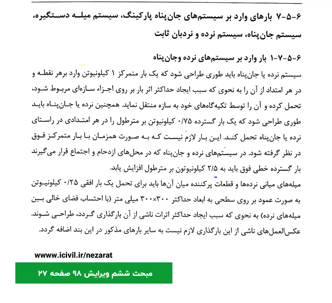 نیروی وارد بر نرده- مبحث ششم